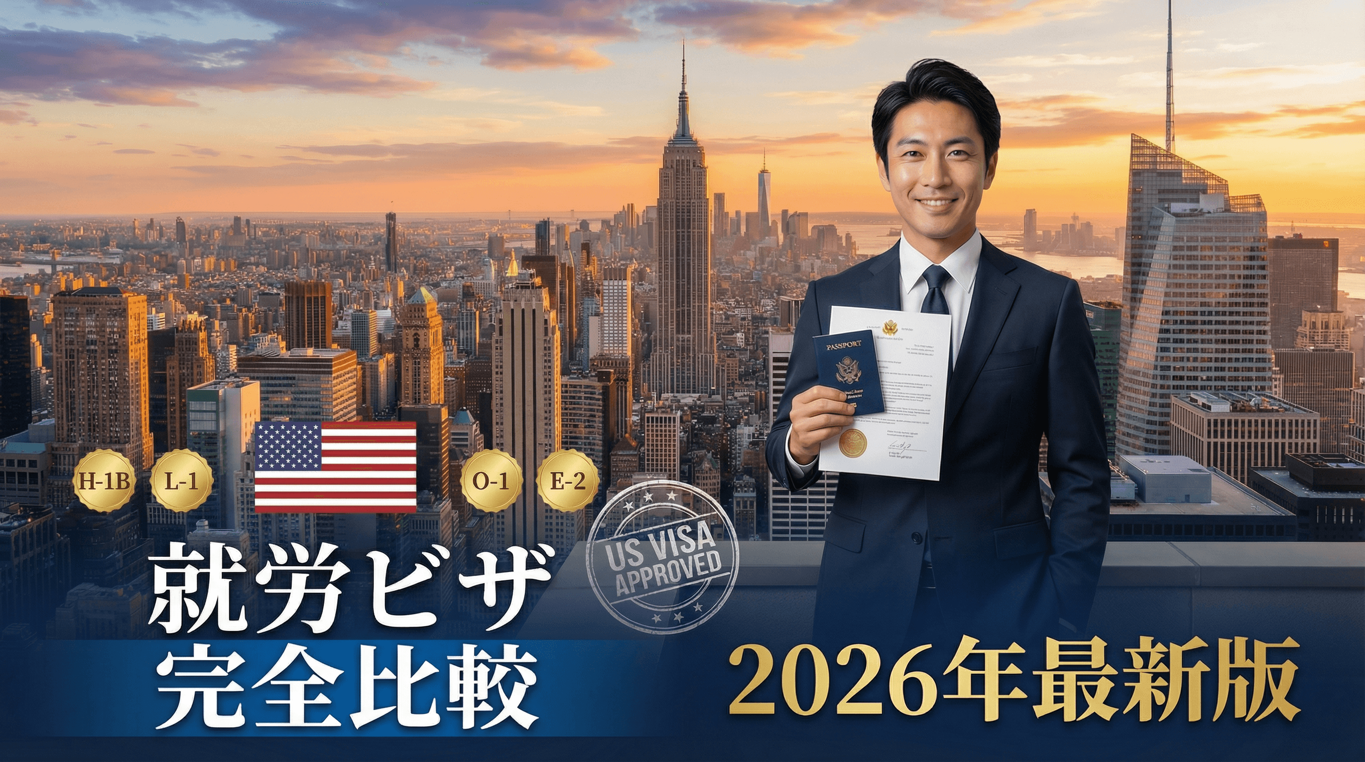 アメリカ就労ビザの種類と申請期間【2026年最新版】H-1B・L-1・O-1・E-2完全比較