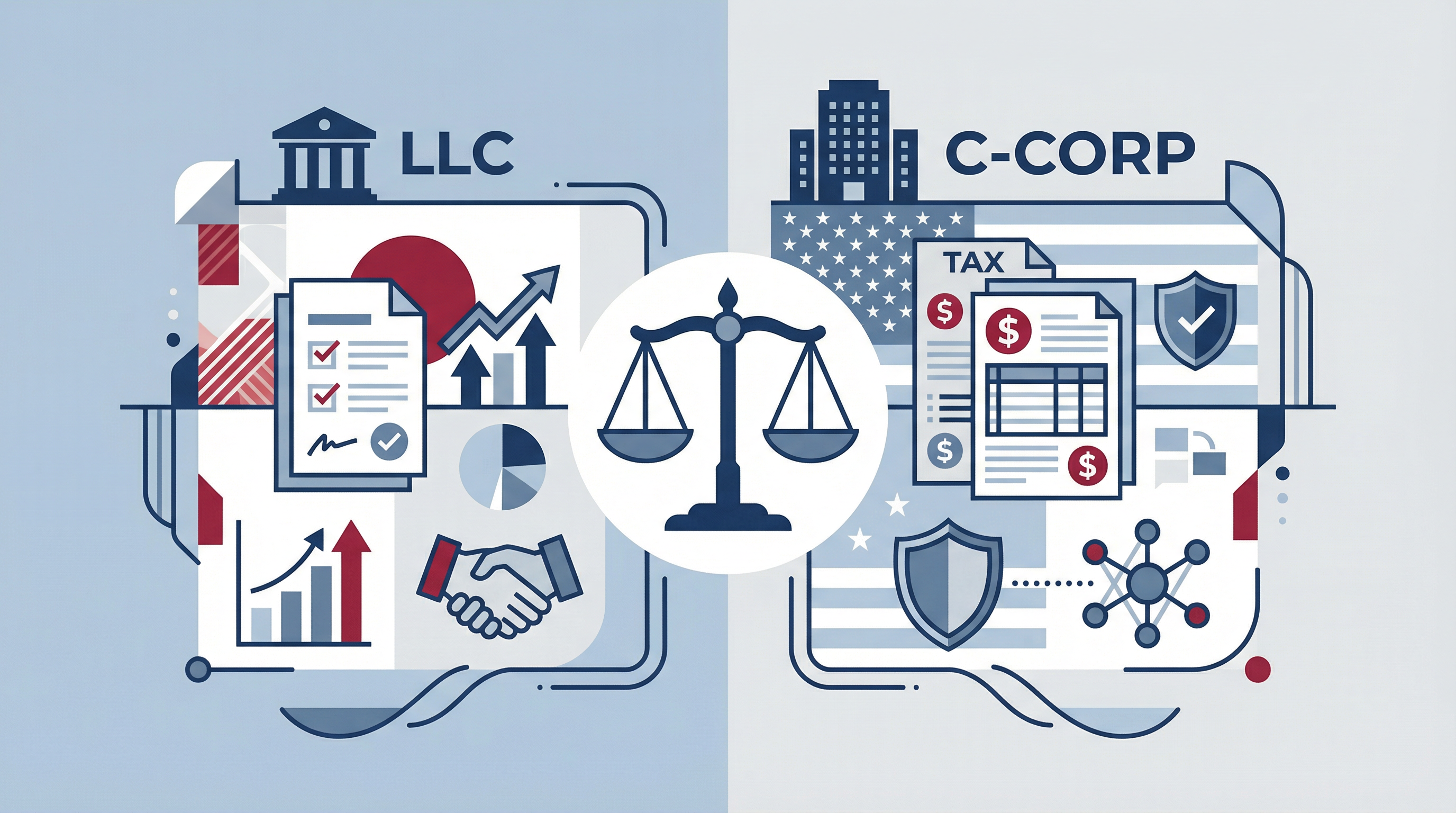 LLC vs C-Corp: アメリカ進出を目指す日本人起業家のための完全比較ガイド